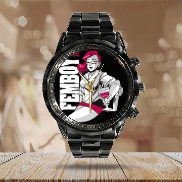Discover Attractive Femboy Anime Wines Cool Cute Present Calendar Steel Band Watch