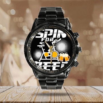 Discover Spin for Beer Cycling Gym Baseball Tees Calendar Steel Band Watch