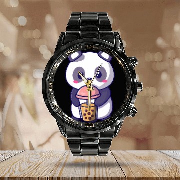 Discover Cute Panda Bubble Tea Boba Milk Tea Kawaii Gift Idea Calendar Steel Band Watch