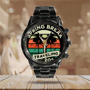Discover Spring Break Vacation traveling Calendar Steel Band Watch