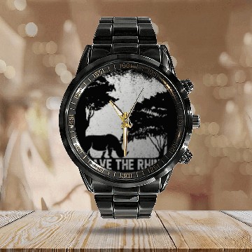 Discover Retro Safari African Save The Rhino Calendar Steel Band Watch