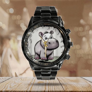 Discover Cute hippo Calendar Steel Band Watch