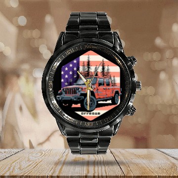 Discover Jeep Gladiator JT US Flag - Offroad 3D Calendar Steel Band Watch