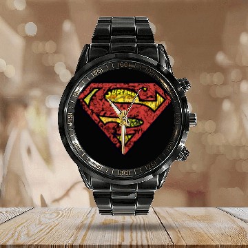 Discover DC Comics Superman Comic Chest Logo Zip Calendar Steel Band Watch, Gift For Fans