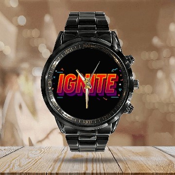 Discover IGNITE Bold Retro Typography Graphic Calendar Steel Band Watch