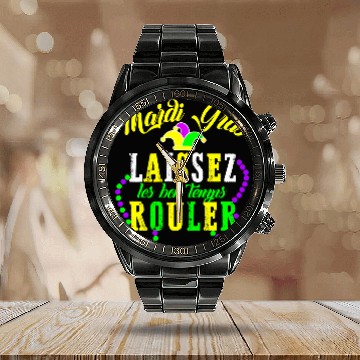 Discover Mardi Gras laissez les bon temps rouler Fat Calendar Steel Band Watch