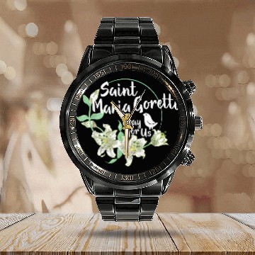 Discover St. Maria Goretti Purity Catholic Saints Lily Symb Calendar Steel Band Watch