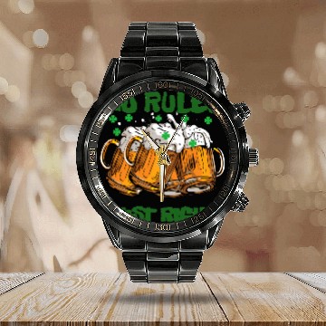 Discover st paddy funny day, green beer Irish day Calendar Steel Band Watch