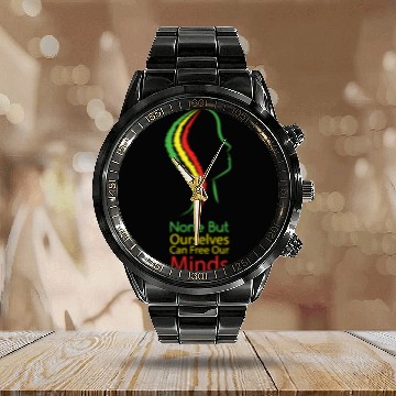 Discover None but ourselves can free our mind - Bob Marley Calendar Steel Band Watch