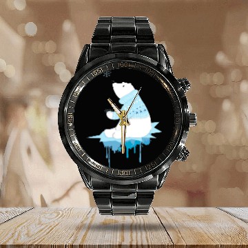 Discover Polar bear with snowflakes Calendar Steel Band Watch
