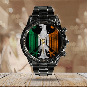 Discover Irish German Eagle Calendar Steel Band Watch