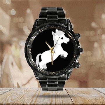 Discover Cute White Pony Horse Calendar Steel Band Watch