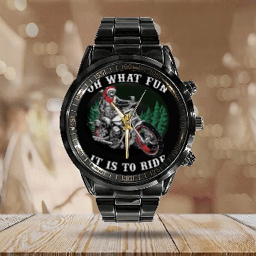 Discover Christmas ghost rider, oh what fun it is to ride Calendar Steel Band Watch