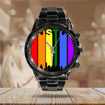 Discover Boston Massachusetts Rainbow LGBT Gay Pride Calendar Steel Band Watch