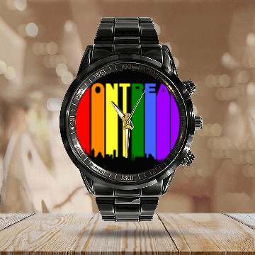 Discover Montreal Quebec Skyline Rainbow LGBT Gay Pride Calendar Steel Band Watch