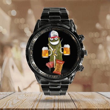 Discover Drinking Buddy Pickle Calendar Steel Band Watch