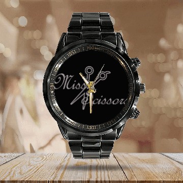 Discover Miss Scissors Rhinestone Calendar Steel Band Watch