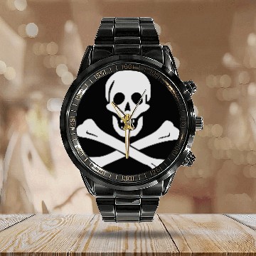 Discover Skull and Crossbones Calendar Steel Band Watch