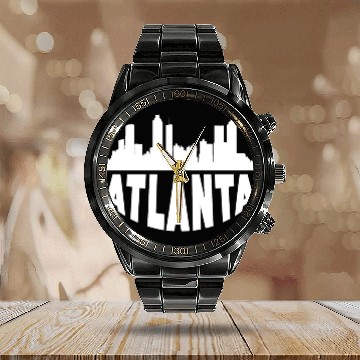 Discover Atlanta GA Cityscape Skyline Calendar Steel Band Watch
