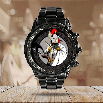 Discover ancient warrior Sparta ax helmet raincoat pattern Calendar Steel Band Watch