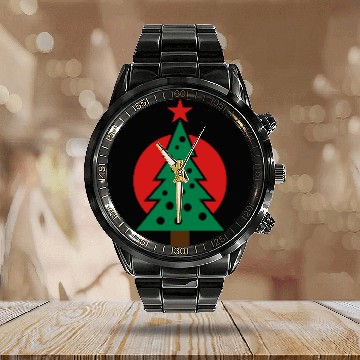 Discover christmas tree with circle Calendar Steel Band Watch