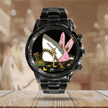 Discover The Easter Shark, Funny Easter,Cute Bunny In Shark Calendar Steel Band Watch