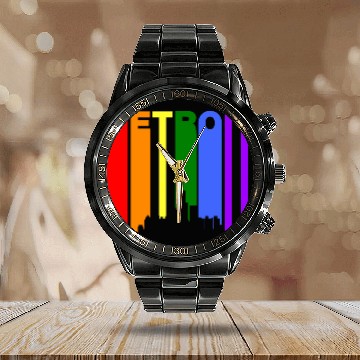 Discover Detroit Michigan Gay Pride Rainbow Skyline Calendar Steel Band Watch