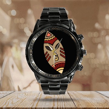 Discover African Mask Calendar Steel Band Watch