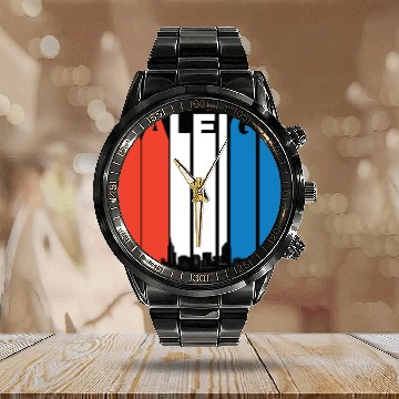 Discover Red White And Blue Raleigh North Carolina Skyline Calendar Steel Band Watch