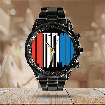Discover Red White And Blue White Plains New York Skyline Calendar Steel Band Watch