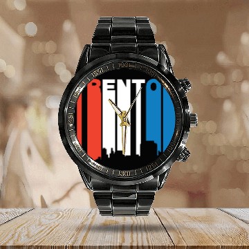 Discover Red White And Blue Trenton New Jersey Skyline Calendar Steel Band Watch
