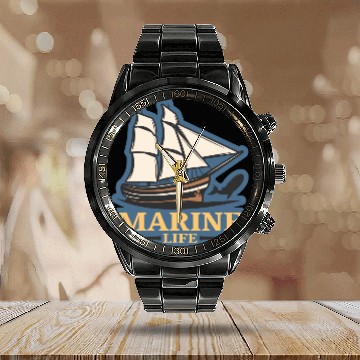 Discover marine life logo Calendar Steel Band Watch