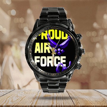 Discover Proud Air Force Dad Calendar Steel Band Watch