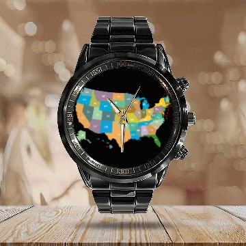 Discover US States Calendar Steel Band Watch
