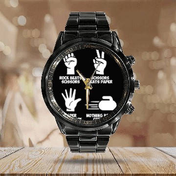 Discover Curling Rock Paper Nothing Beats Calendar Steel Band Watch
