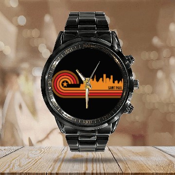 Discover Retro Style Saint Paul Minnesota Skyline Calendar Steel Band Watch