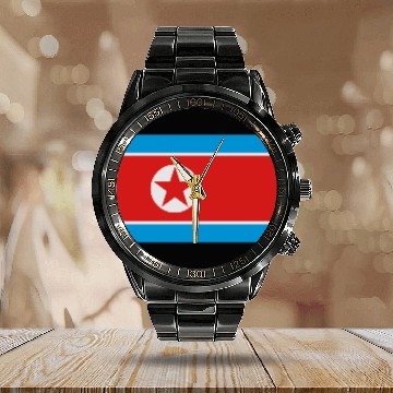 Discover Flag North Korea Calendar Steel Band Watch