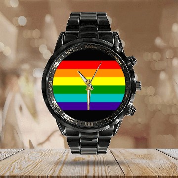 Discover Gay pride rainbow flag Calendar Steel Band Watch