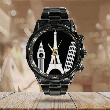Discover Europe / London,Paris,Pisa Calendar Steel Band Watch