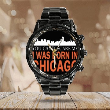 Discover Chicago - I was born in chicago Calendar Steel Band Watch