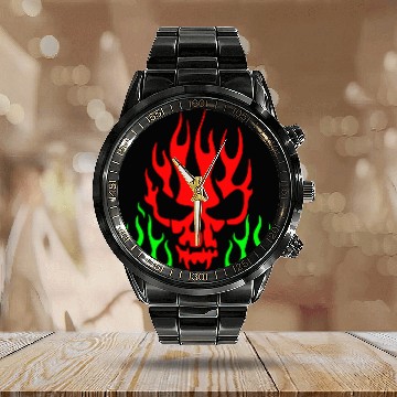 Discover Red Skull Calendar Steel Band Watch