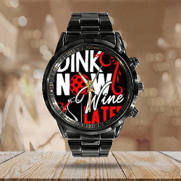 Discover Pickleball Calendar Steel Band Watch
