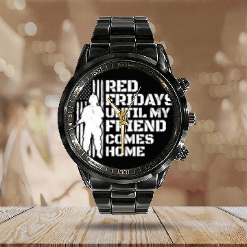 Discover Red Friday Military Wear Deployed Soldier Friend Calendar Steel Band Watch