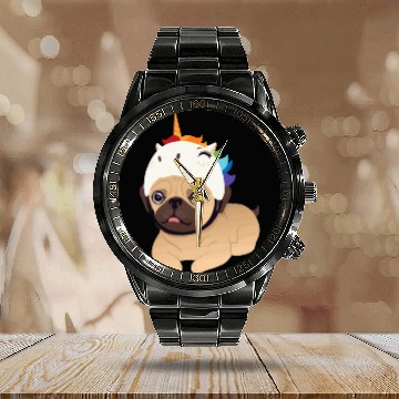 Discover unicorn pug Calendar Steel Band Watch