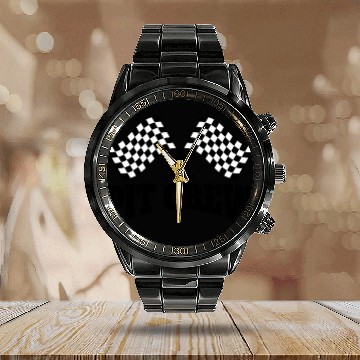 Discover Pit Crew Racing Team Sports Racers Track Pit Stops Calendar Steel Band Watch