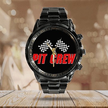 Discover Pit Crew Racing Team Sports Racers Track Pit Stops Calendar Steel Band Watch