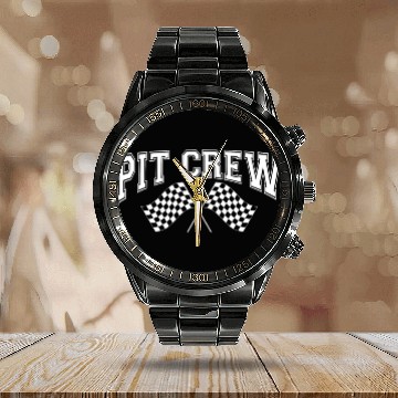 Discover Pit Crew Racing Team Sports Racers Track Pit Stops Calendar Steel Band Watch