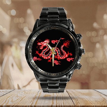 Discover Chinese Dragon Art Calendar Steel Band Watch