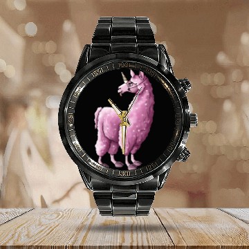 Discover Fluffy llama unicorn pink illustration cartoon Calendar Steel Band Watch
