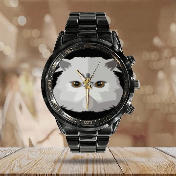 Discover Cat face Calendar Steel Band Watch